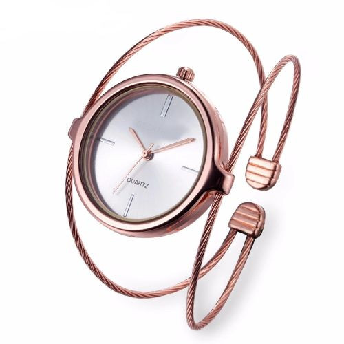 World One Home Elegant women's Rose Gold bracelet analogue watch with fine wire bangle