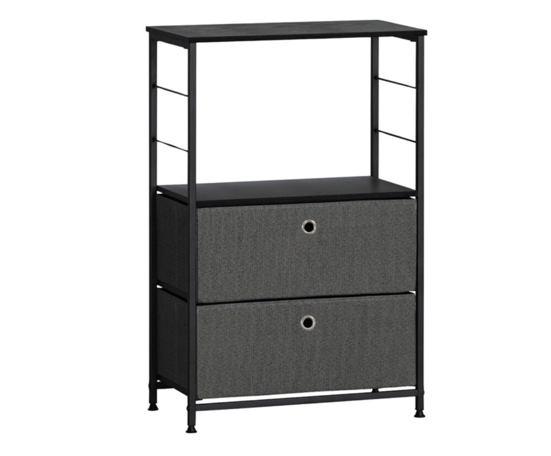 Home and Kitchen Melos Display Shelf with Fabric Drawers - Black/Grey (550 x 300 x 850mm)