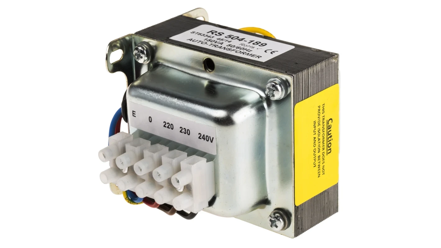 RS PRO 150VA Enclosed Autotransformer, 220 V ac, 230 V ac, 240 V ac Primary, 115V ac Secondary