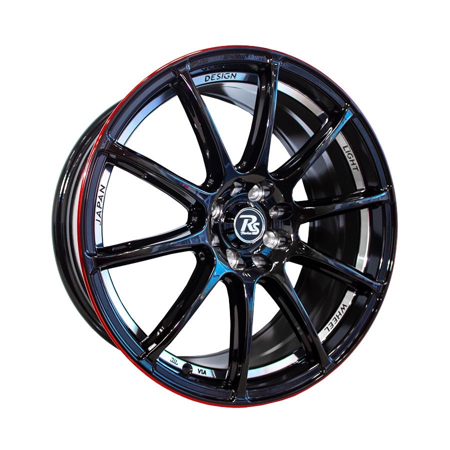 15″ Spa 4/100 & 4/114 Gloss Black with Silver Undercut & Red Trim Alloy Wheels