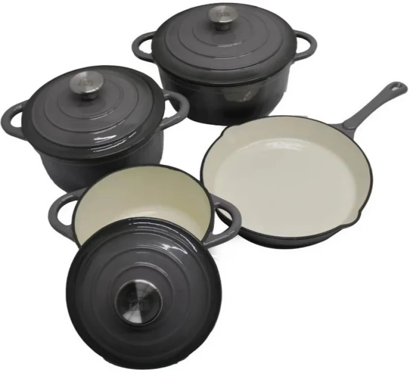 LEOPARD Grey Cast Iron Pots Non-Stick Coated Cast Iron Cookware Set  (7 - Piece)