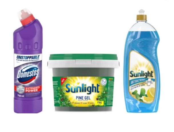 Sunlight Pine Gel Multipurpose Cleaner 1L, Domestos Lavender Multipurpose Stain Removal Thick Bleach Cleaner 750ml, 750ml Extra Dishwashing Liquid 3 Packs Home Cleaning Wipe