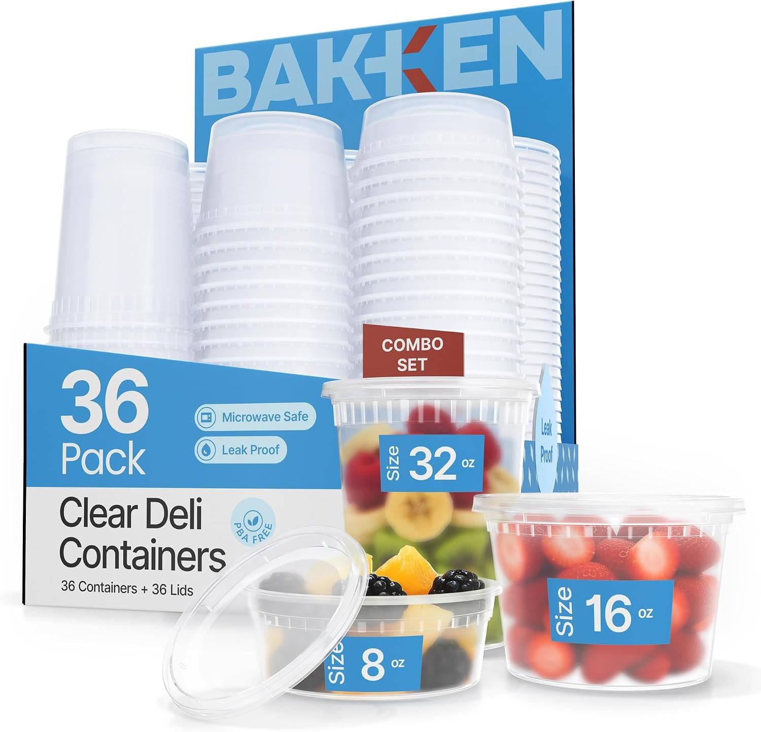 Plastic Deli Containers with Lids Combo Set 8/16/32 oz (72 Piece set-24E/A) – Food Storage for Soup, Meal Prep