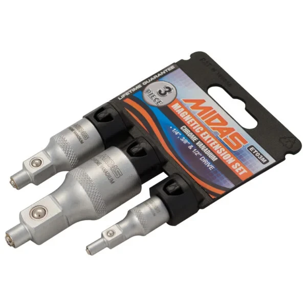 MidasPro 3 Piece Magnetic 3/8″ + 1/4″ + 1/2″ Extension Set