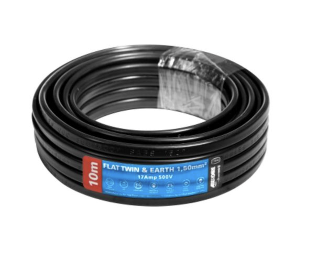 APDFE15BK10 Flat Twin and Earth Cable - Black (10m)