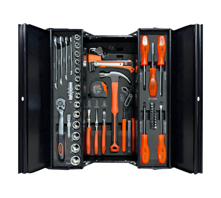 Grip 72-Piece Professional Tool Kit with Metal Case Comprehensive Mechanics Hand Tool Set Chrome Vanadium Sockets and Spanners
