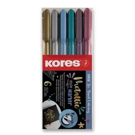 KORES Metallic Style Brush Tip Markers - Wallet 6