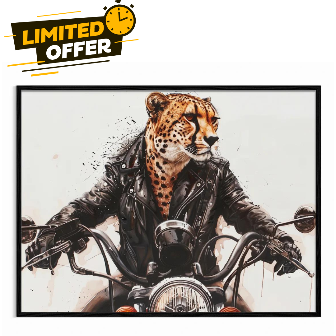 Cheetah Biker Poster , 2A0 118.9x168.2, Ready to Hang Canvas