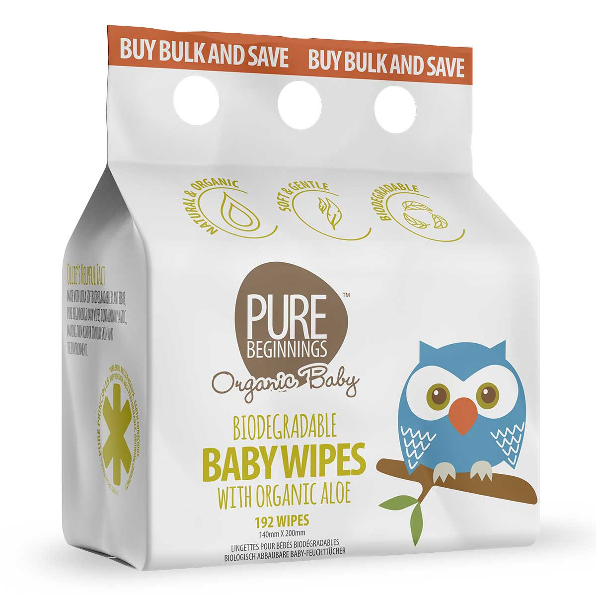 Pure Beginnings Baby Biodegradable Wipes 192's With Organic Aloe