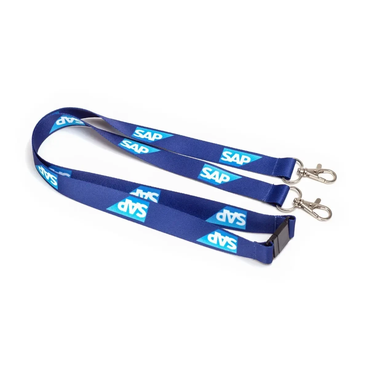 SAP RPET Lanyard dark blue with 2 carabiners, 10 pcs