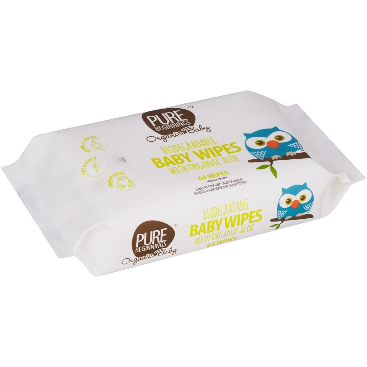 Pure Beginnings Biodegradable Baby Wipes With Organic Aloe 64's