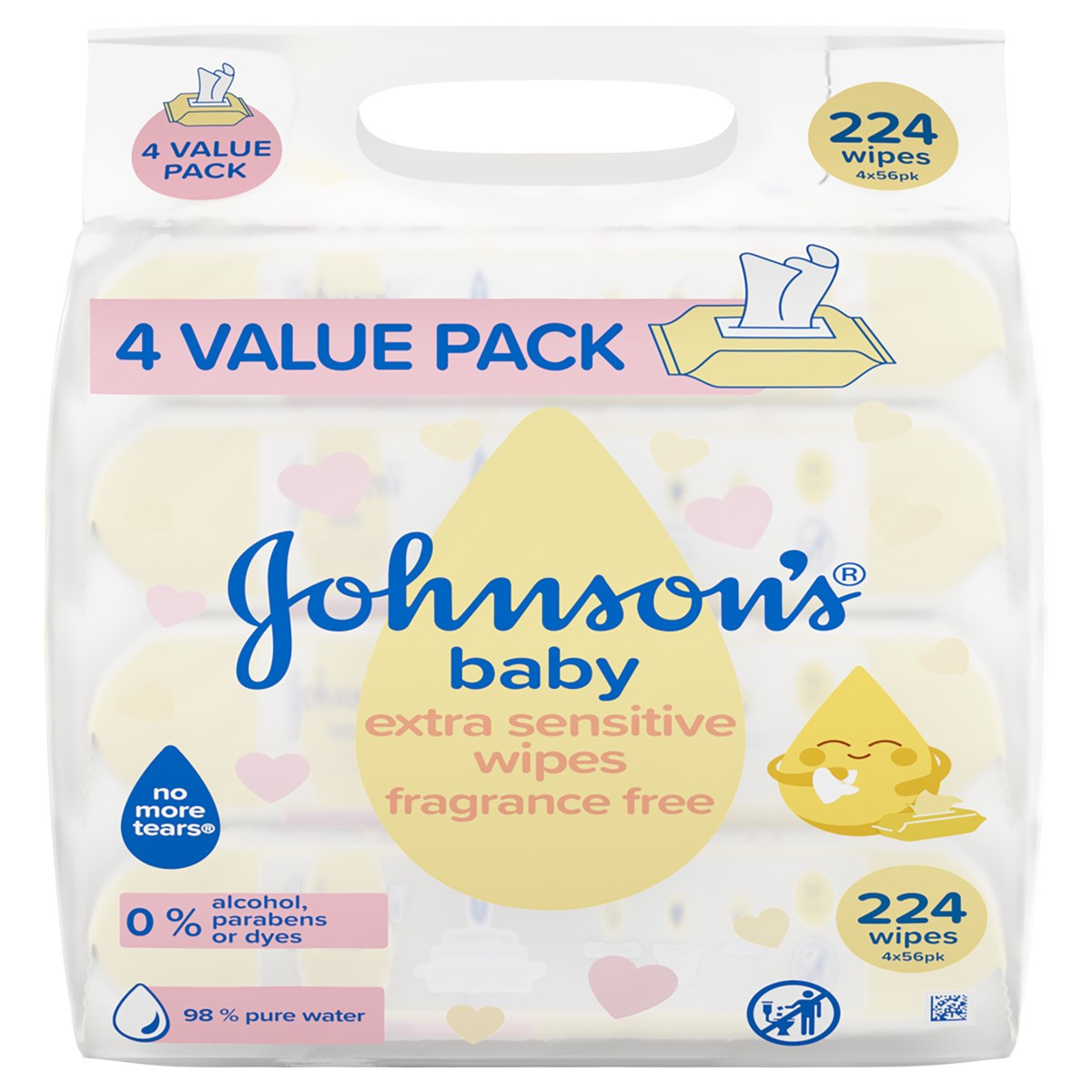 Johnson's Baby, Wipes, Extra Sensitive, 4 Value Pack, 244 Wipes