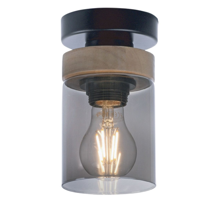 Bright Star Lighting CF436 Wood Black Metal & Wood Smoke Glass Fitting