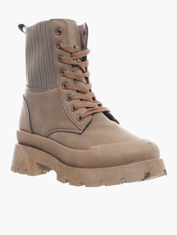 Daily Finery Taupe Knit Lace Up Boots