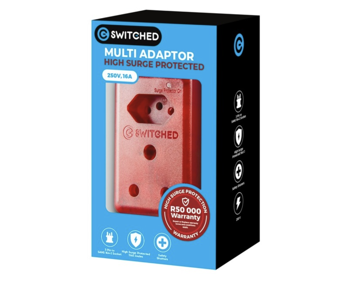 Switched High Surge Euro Adaptor - Red (16A)