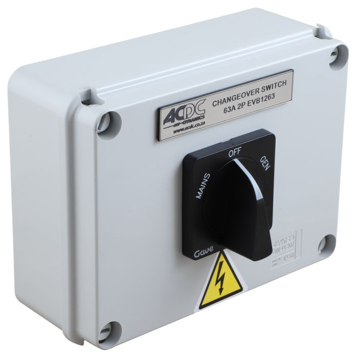 2 Pole IP65 63A Changeover Enclosed Switch EVB1263
