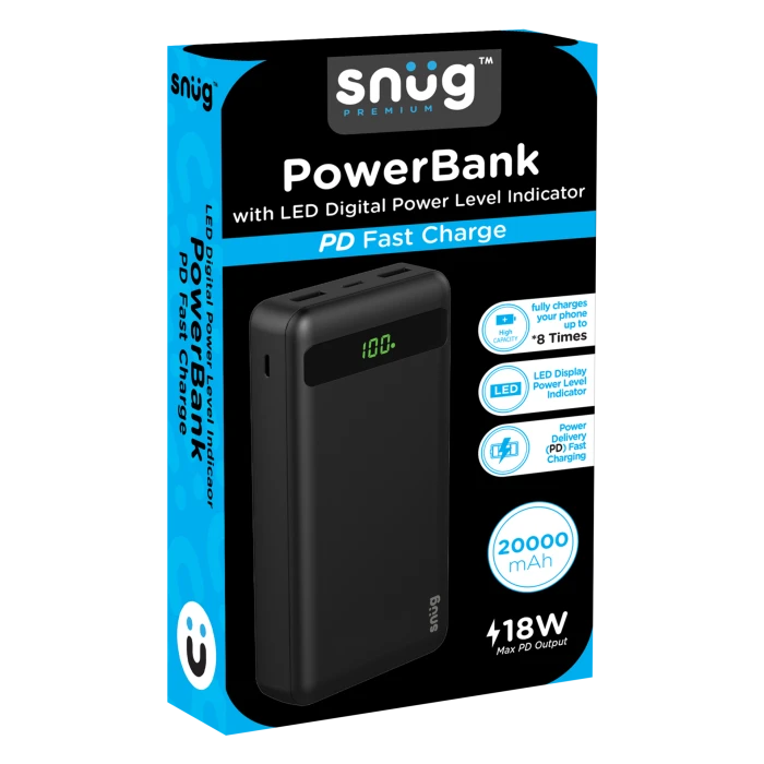 Snug 20000mAh LED Digital2 PD Powerbank Black