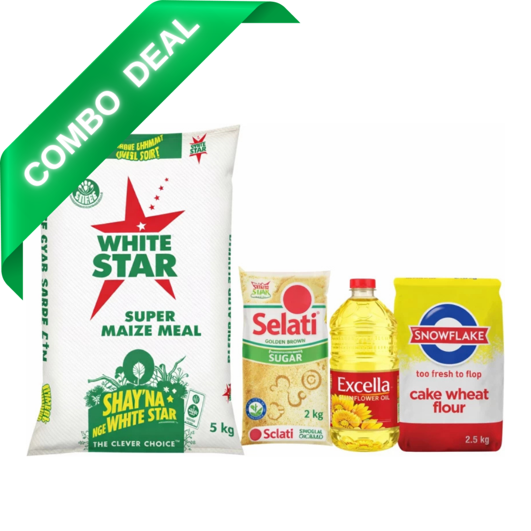 White Star Food Hamper Edible Combo  (1 x 5kg White star, 1 x 2kg Selati brown sugar, 1 x 2L Excella cooking oil, 1 x 2.5kg Snow flake flour)