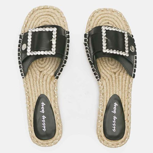Sissy Boy Flat Espadrille With Bling Buckle Black