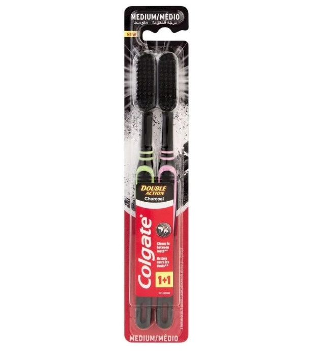 Colgate Double Action Charcoal Toothbrush 2-Piece Set, Medium