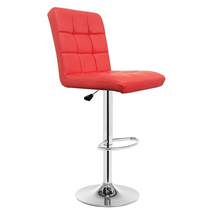 Adjustable Mixology Chrome Bar Stool with PU Leather Seat – Red
