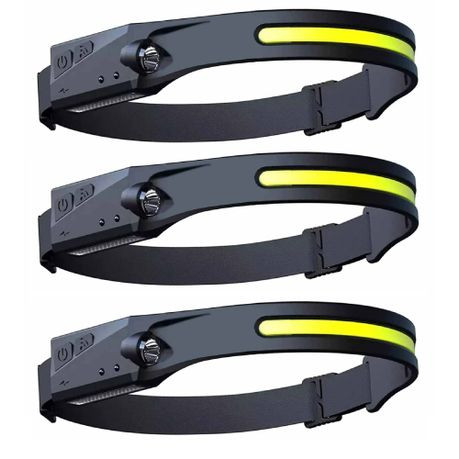 Multi-function LED Rechargeable Head Lamp - Black - Set of 3