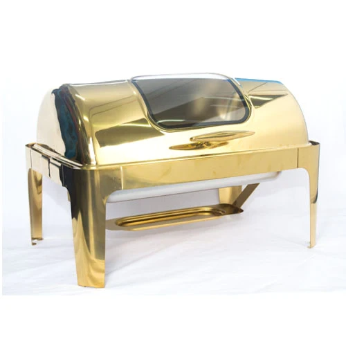 Chafing Dish - Rectangular Gold with glass
