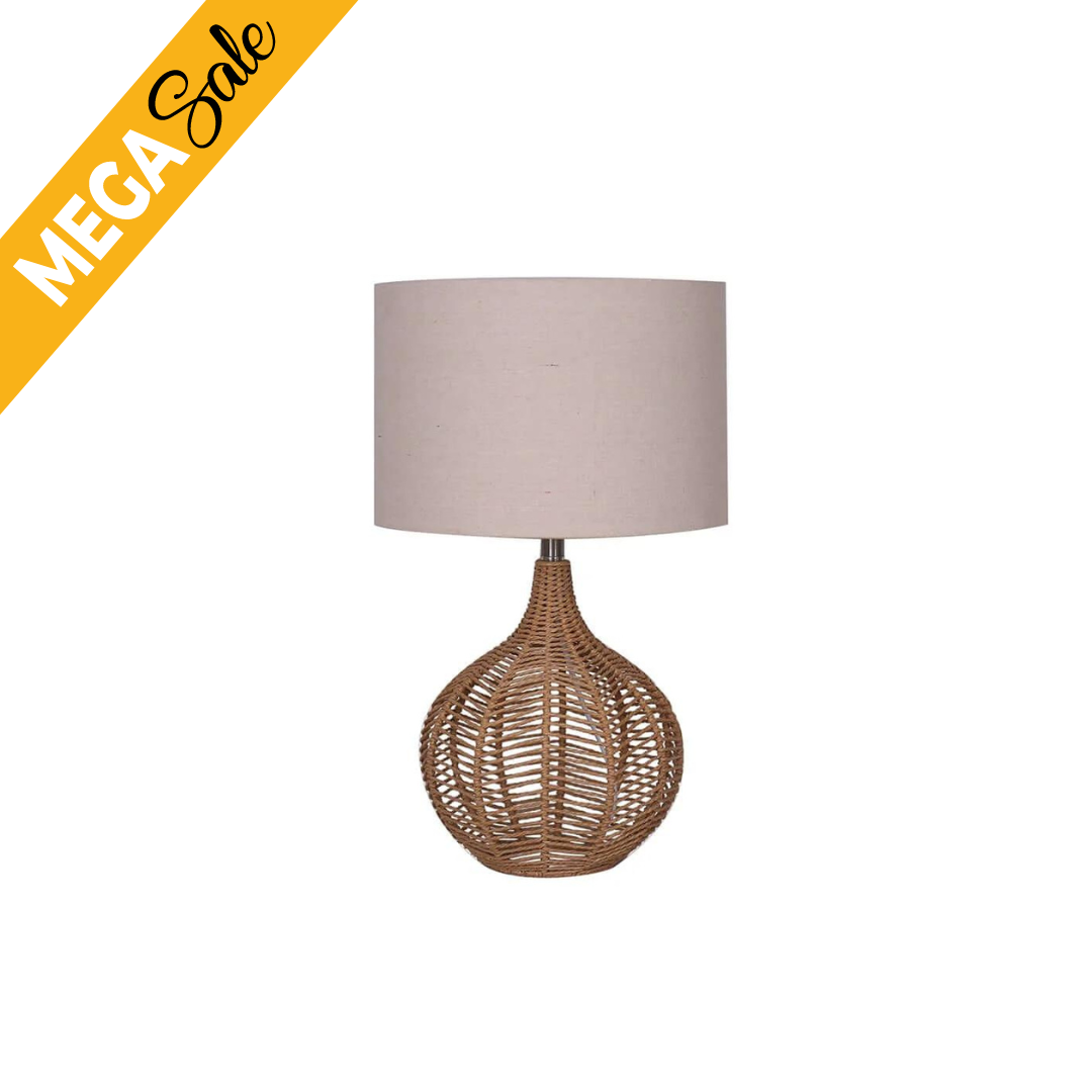 LAMP TABLE-LINEN ROPE-CREAM FABRIC SHADE